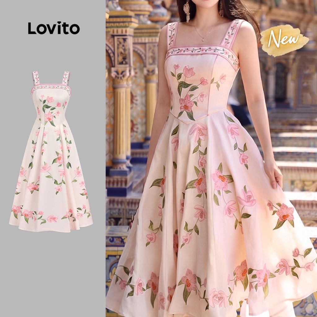 (New Arrival) Lovito Women Elegant Dress Daily Ruffle Hem Spring/summer Dress L199ED663