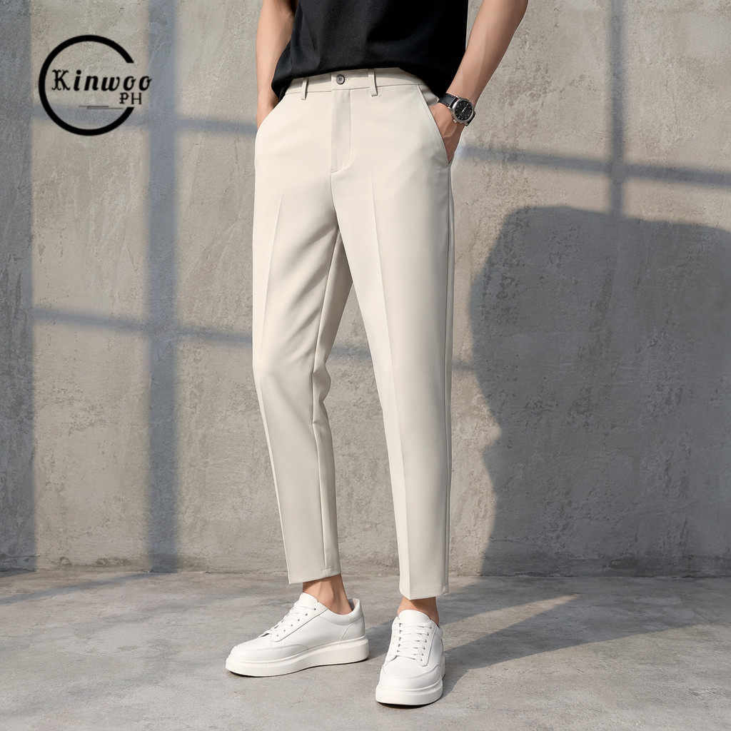 Kinwoo Men's Pants Korean Fashion Suit Pants Casual Ankle Trousers For Men Light Weight #x201