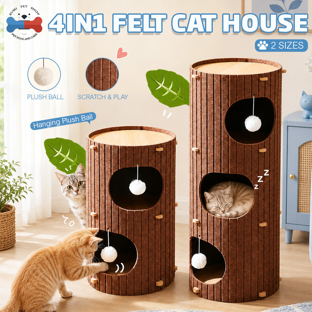 Felt Cat Tree Tower 3/2 Level Cat House Condo Hideout Bed with Hanging Ball Toy