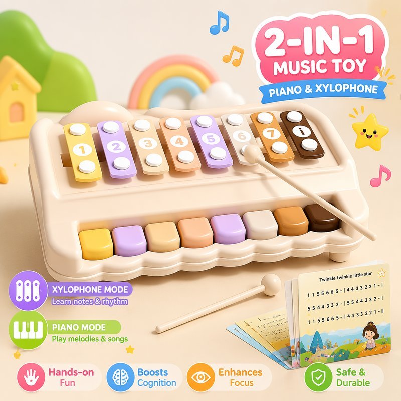 Baby Piano Xylophone Toy 2in1 8 Notes Musical Learning Instrument For Infant Toddler Kids