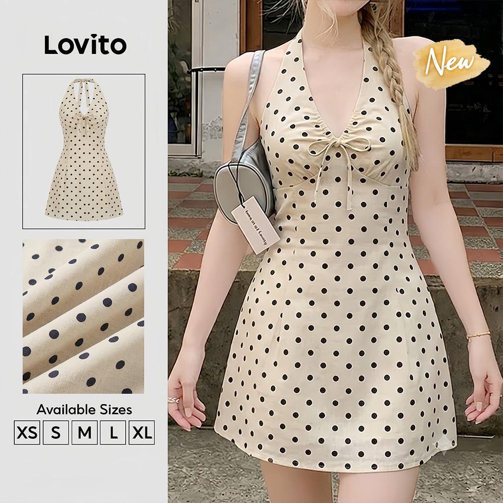 (New Arrival) Lovito Women Casual Dress Bow Spring/summer Off White Dress DRK9P1D276