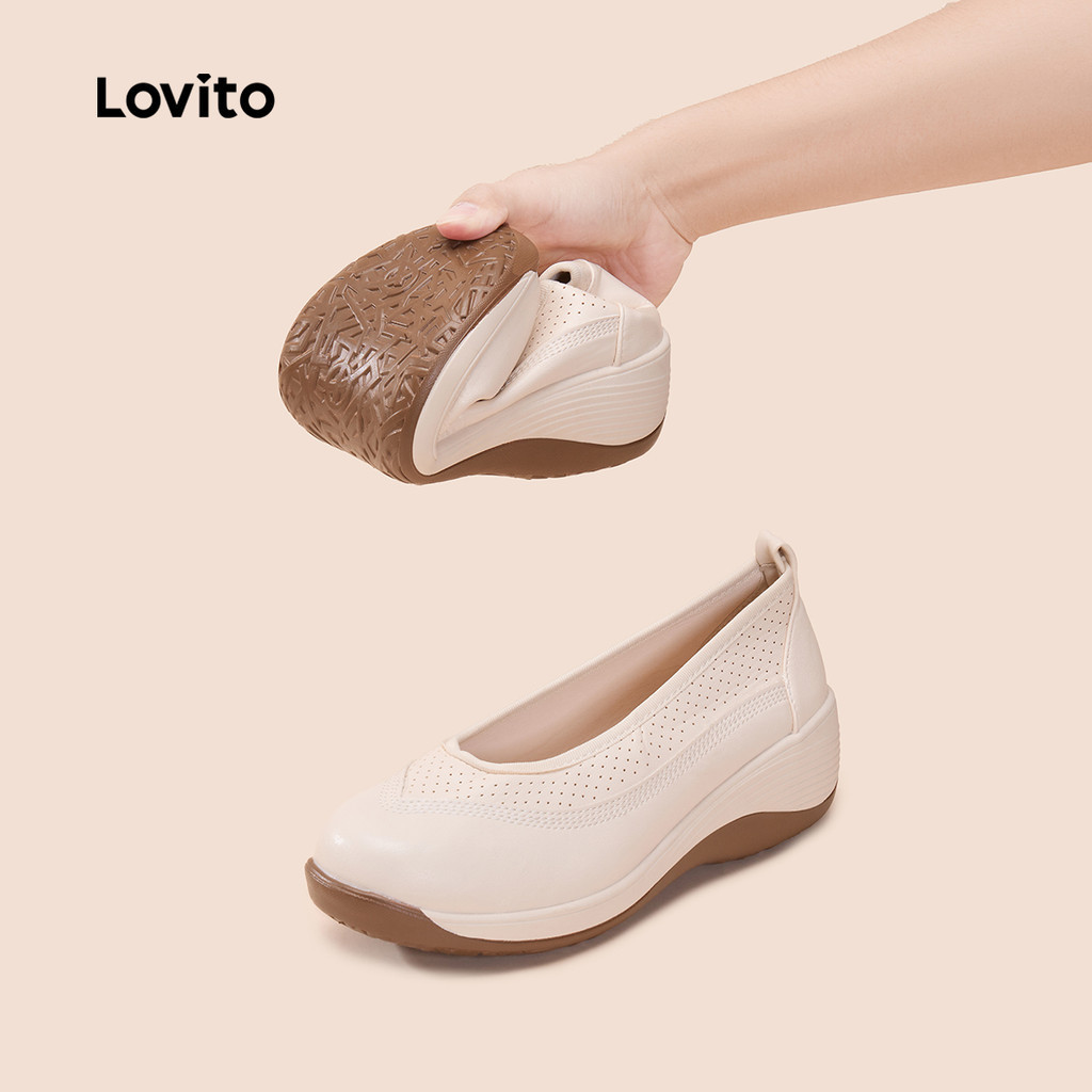 Lovito Women Casual Soft Plain Simple Commute Thick Sole Wedge Soft Bottom Comfortable Korean Fashio