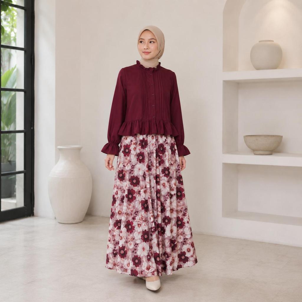 NJW  - JOSELIN Setelan Rok Premium Motif polka & Atasan Wanita Kekinian