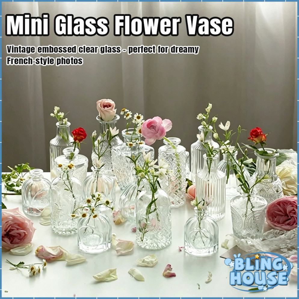 Bling Vintage Glass Vase Mini Transparent Hydroponic Flower Vase Desktop Home Decor Glass Prop 1Pc