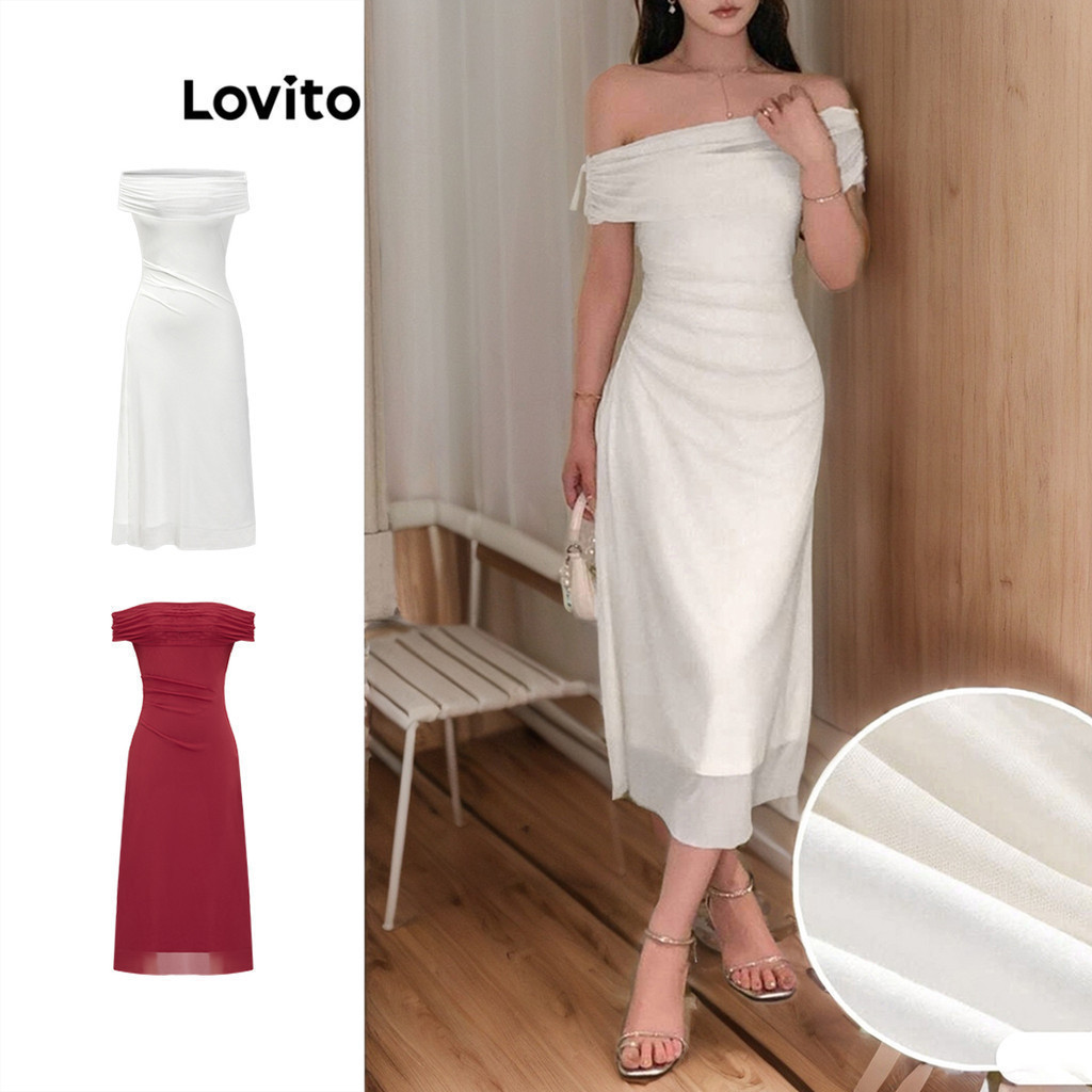 Lovito Women Elegant Dress Korean Plain Contrast Mesh Dress L87ED310 (Multi-color)