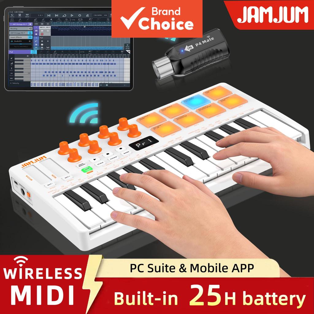 JAMJUM JK 25 Wireless MIDI Keyboard Controller 25 Keys With 8 RGB Drum Pads For Music Production Per