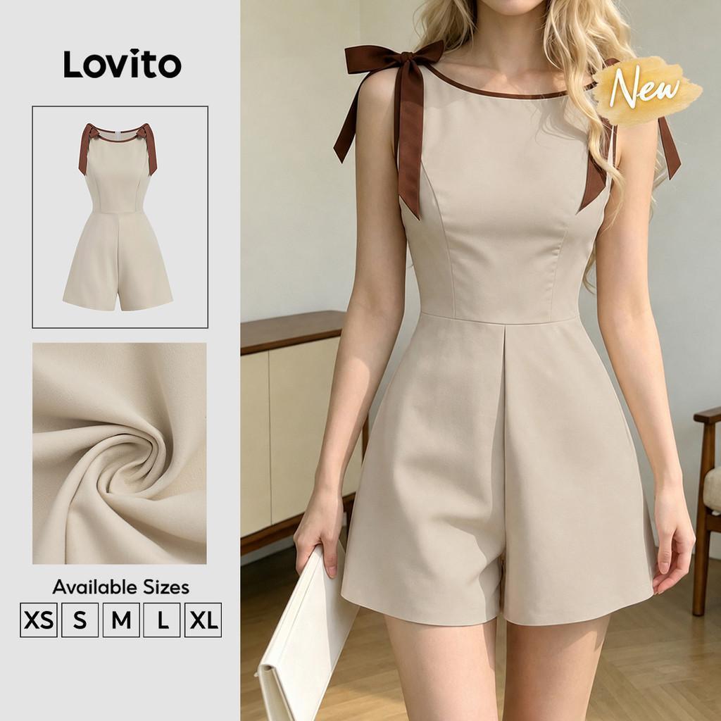 (New Arrival) Lovito Women Elegant Jumpsuit Colorblock Bow Simple Spring/summer Jumpsuit JRK8P2D948