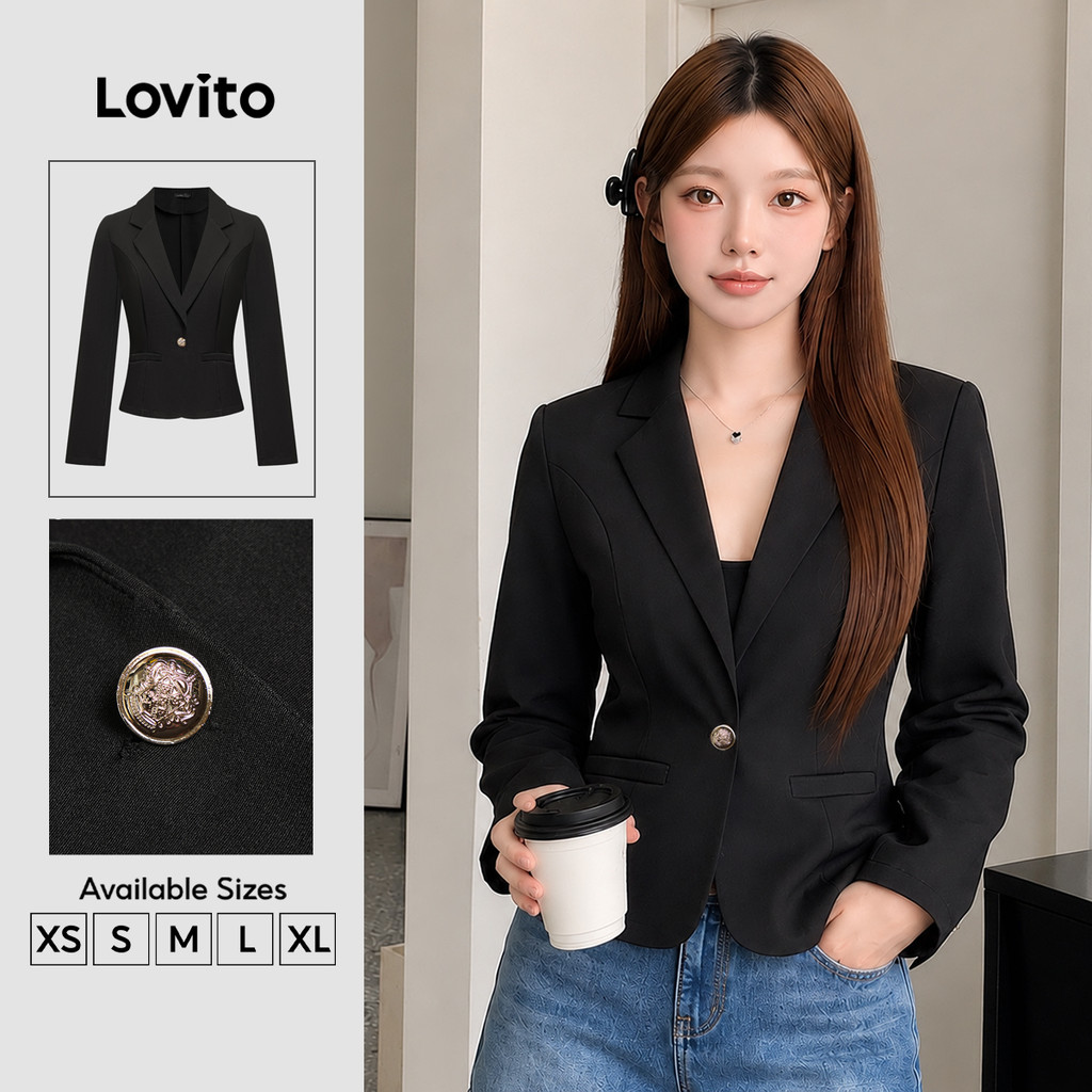 Lovito Women Elegant Blazer Korean Plain Button Blazer L98AD160