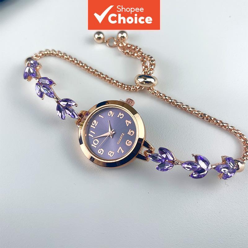 Round alloy case Arabic numeral classic dial leaf-shaped diamond-encrusted fashionable bracelet eleg