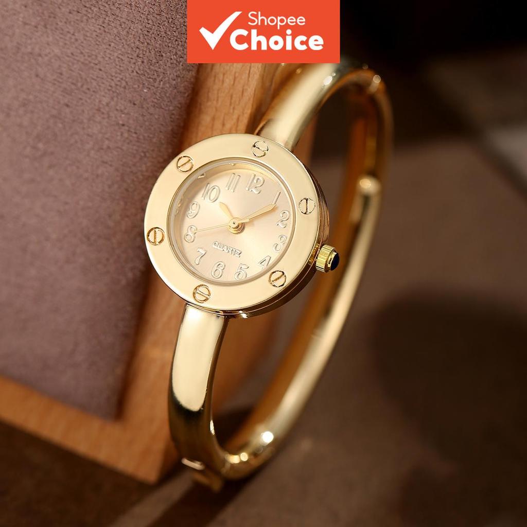 Luxury Style Zinc Alloy Bracelet Watch, Screw Decor Round Dial, Multiple Colors, for Office & Date