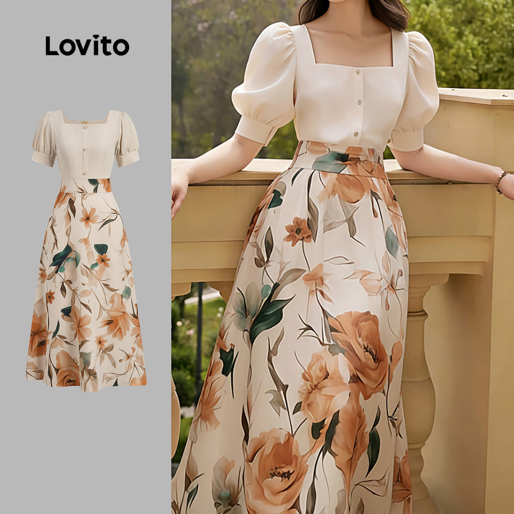 Lovito Women Elegant Casual Dress Resort Style Texture Spring/summer Dress LK6AD036