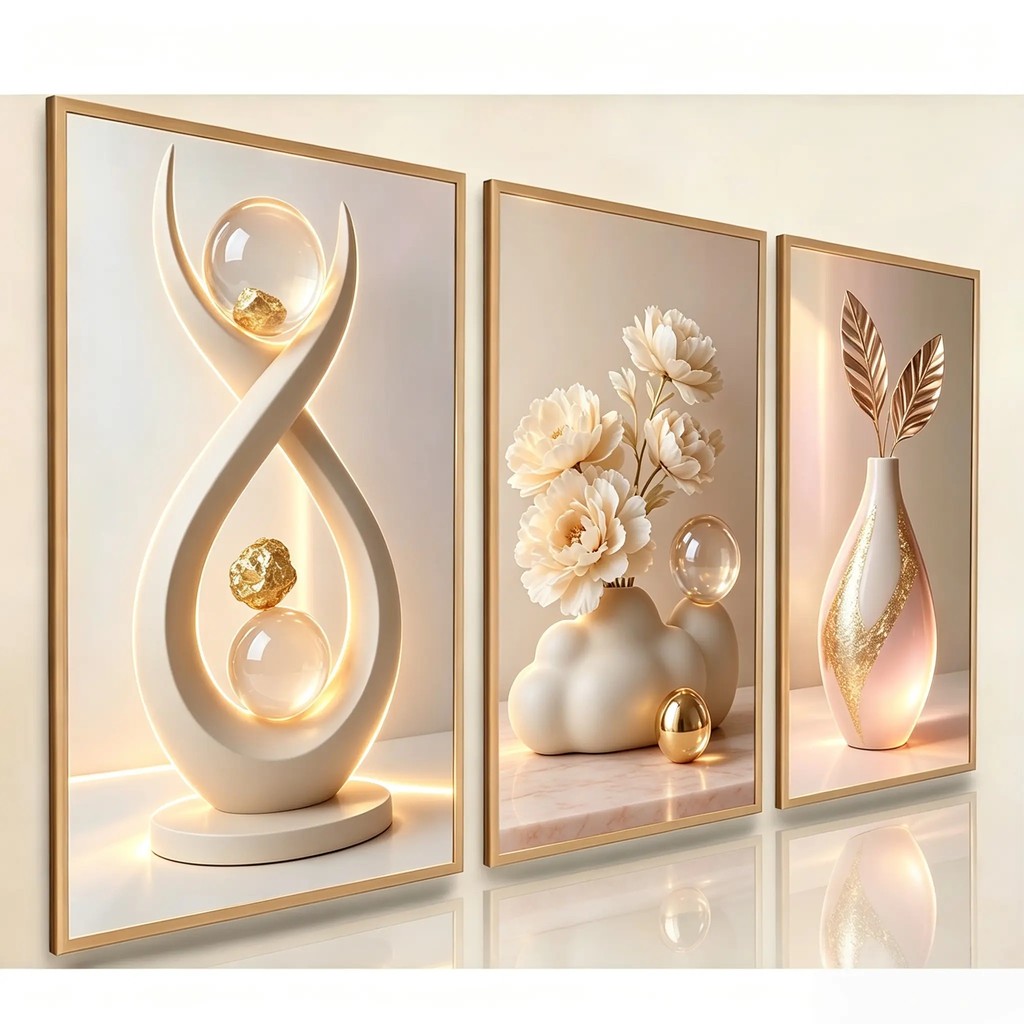 3 Pcs Wall Decor Perfect Bottle Decor Geometric Modern and Zen Style Living Room Art Display