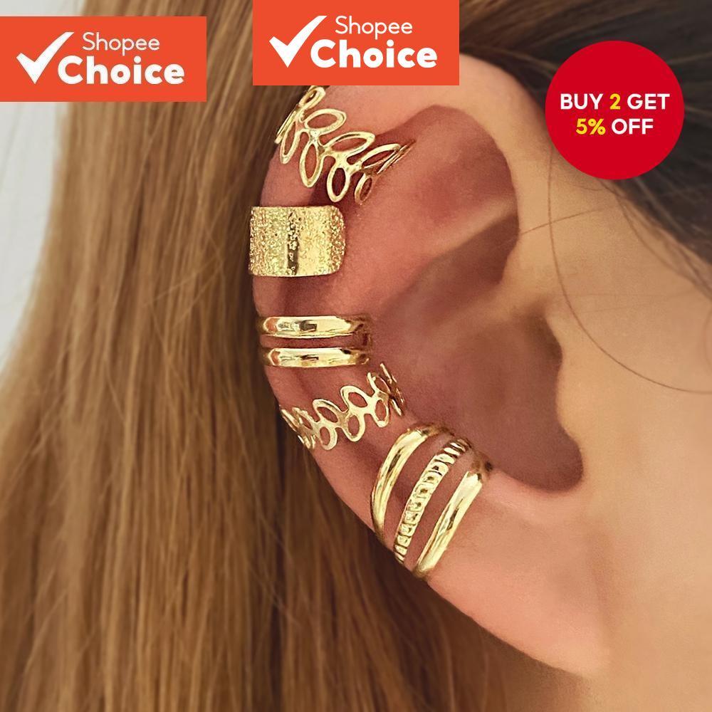 5pcs Leaf Hollow Ear Cuffs Simple Fashion Earrings Jewelry for Women