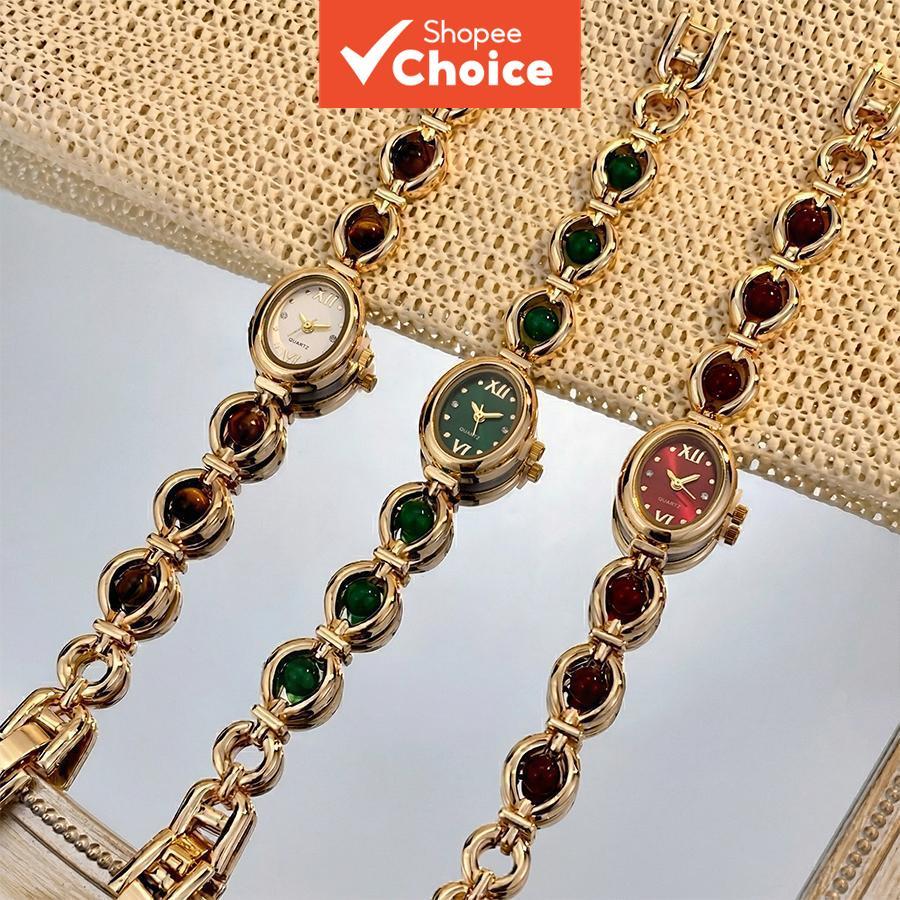 Elegant Women's Oval Wrist Watch with Sparkling Translucent Stones, Adjustable Bracelet Style Watch