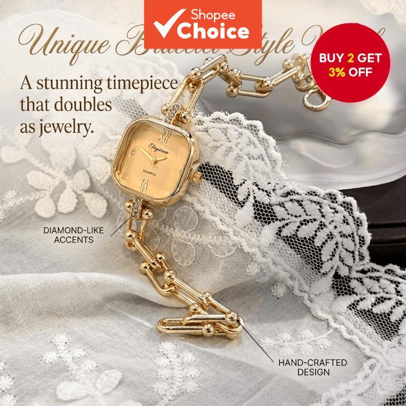 Ladies Luxury Quartz Watch Unique Bracelet Style with Square Cut Glass Lobster Clasp Medium Size Vin