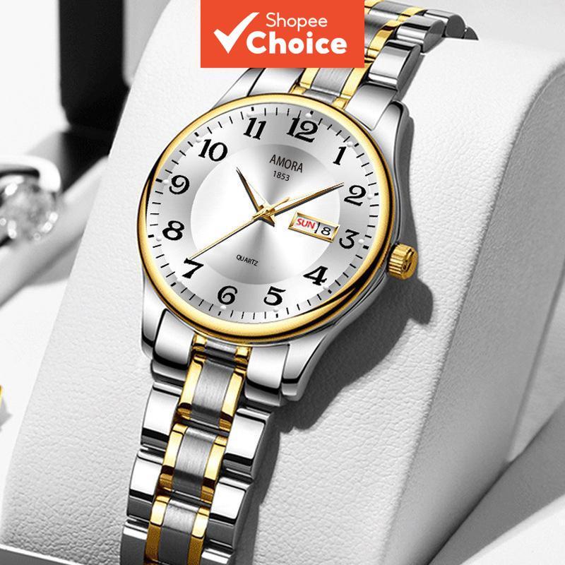 Korean Style Ladies Watch, Luxurious Double Calendar Display, Stainless Steel Band, Water Resistant