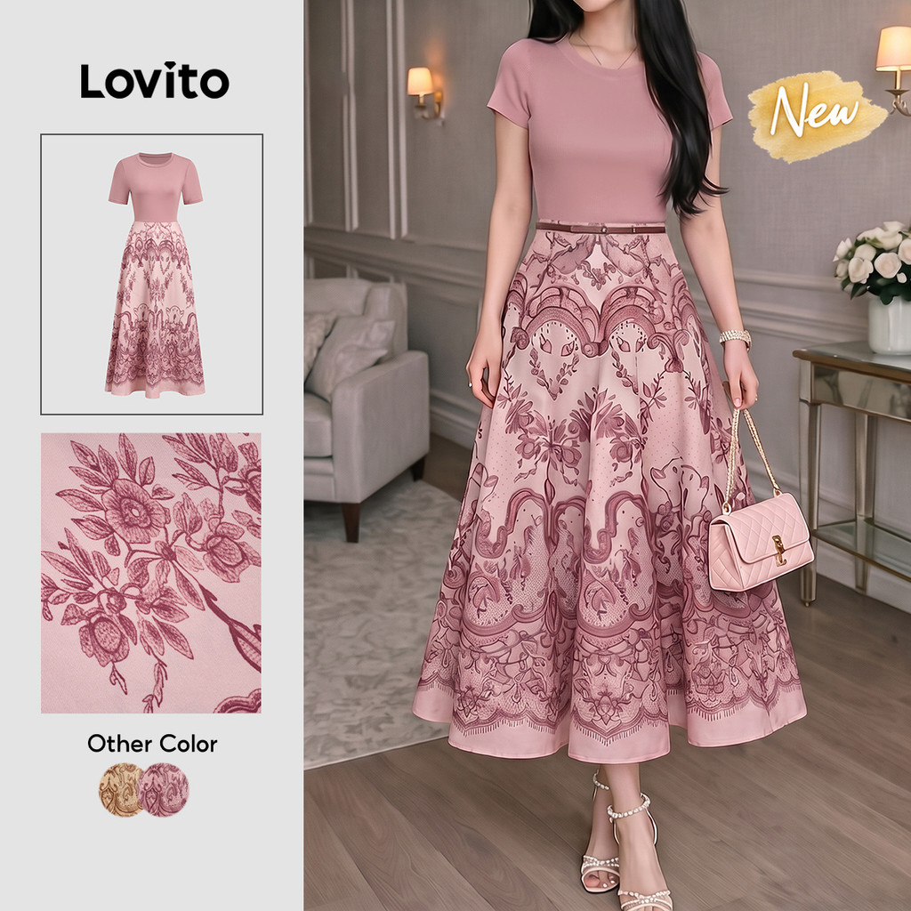 (New Arrival) Lovito Women Boho Dress Retro Exquisite Spring/summer Dress DRK8P1D939