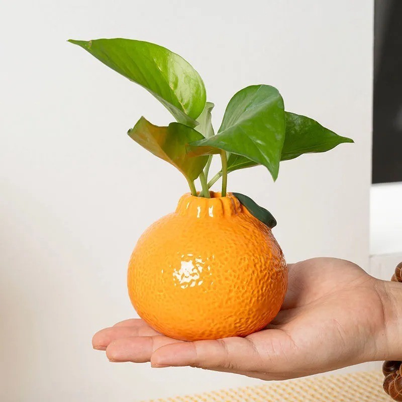 Creative Orange Fruits Vase Tangerine Hydroponic Vase Flower Home Decor Ornament Garden Decoration