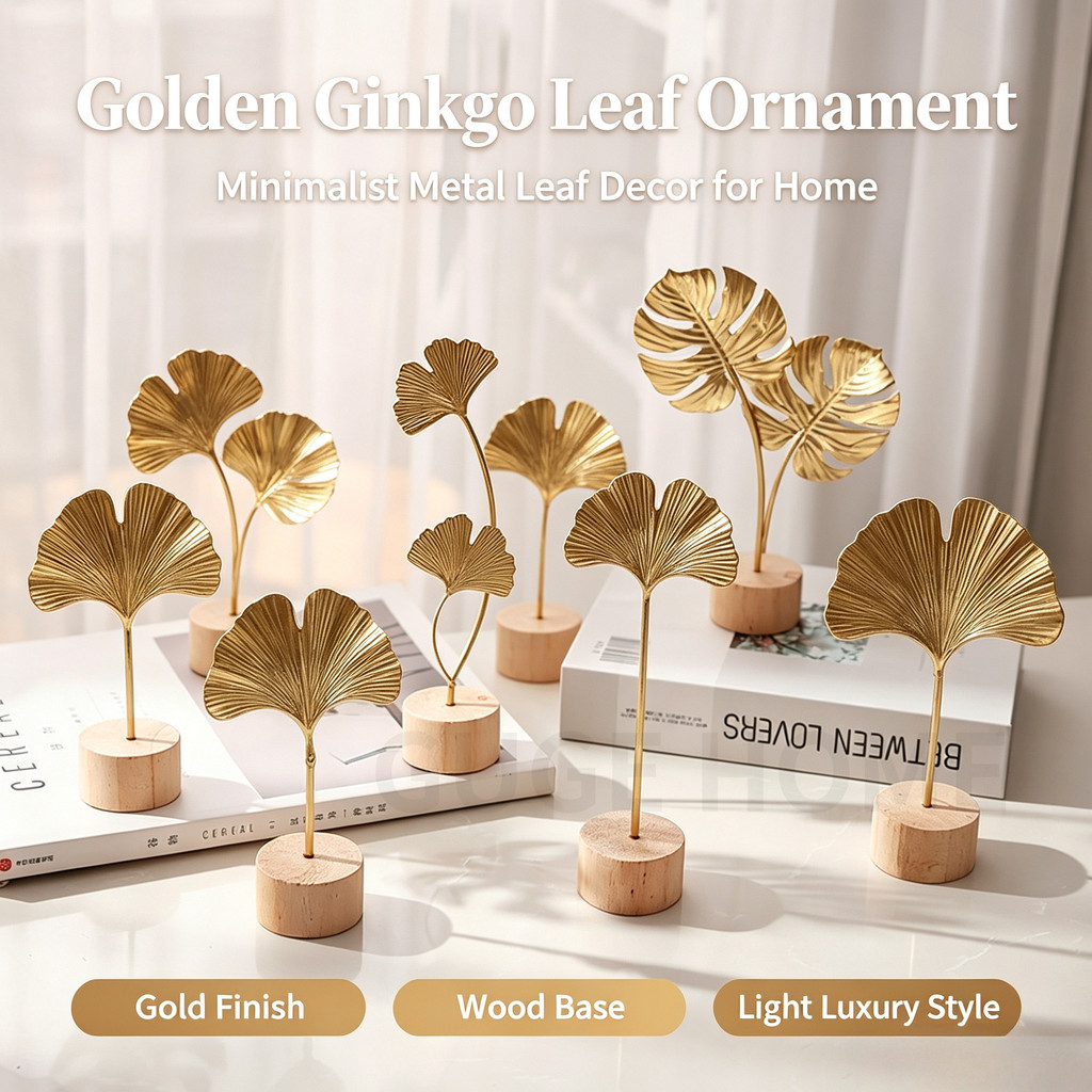 Nordic Aesthetic Golden Ginkgo Leaf Metal Ornaments Modern Home Desktop Figurine Tabletop Decor