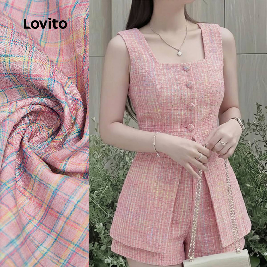 Lovito x Jess Women Casual Shorts Sets Spring/summer Pink Shorts Sets LK5ED204
