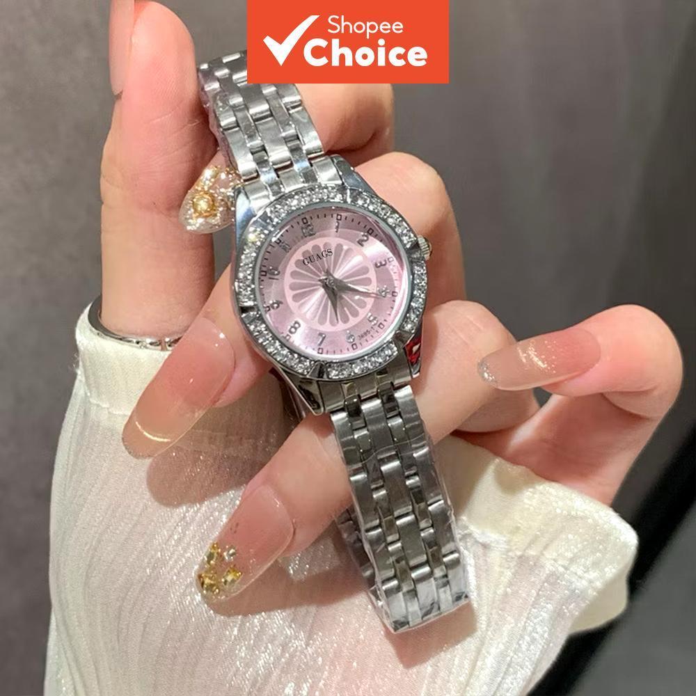 Elegant Women's Bling Diamond Wristwatch Pink/white Dial Bracelet Style Watch for Women