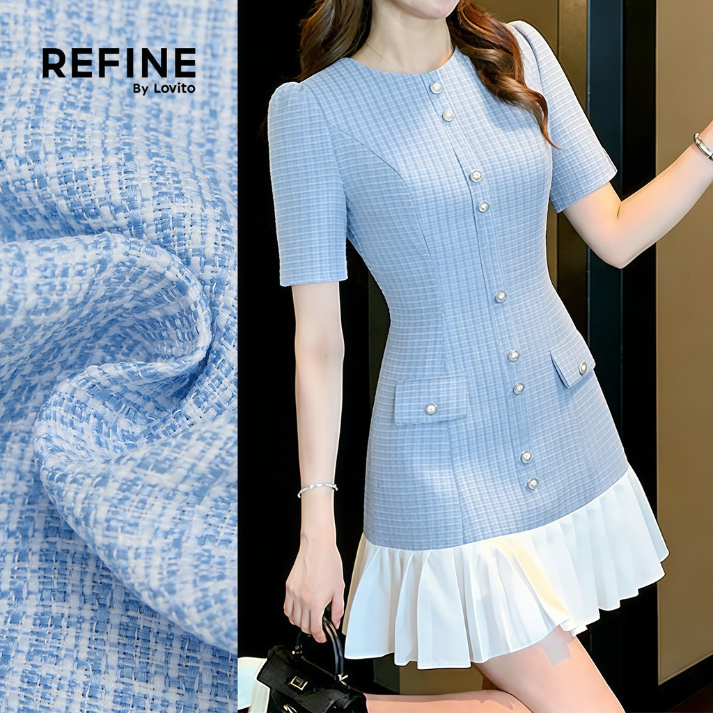 (Refine by Lovito) Women Formal Elegant Dress Office Colorblock Fabric Stitching Pleated Spring/summ