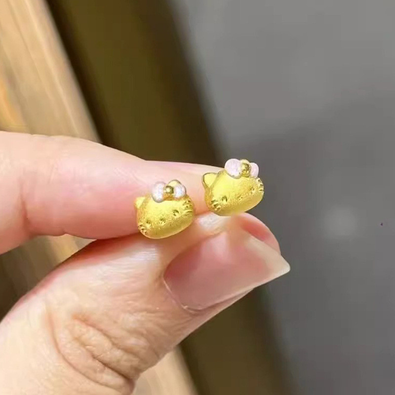 Molly Trang sức hoạt hình dễ thương - Bông tai mèo nữ mini tinh tế với nơ