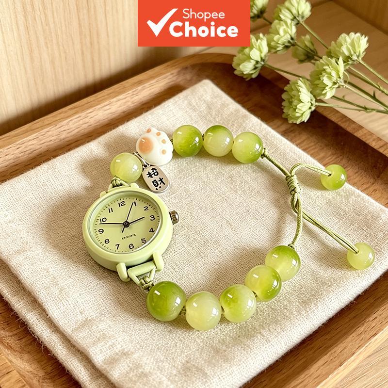 Gentle Style Woven Rope Beaded Adjustable Quartz Watch Bracelet for Teen Students
