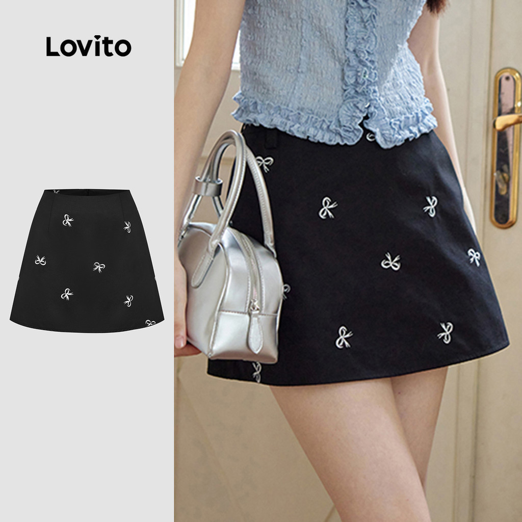 Lovito Women Casual Skirts Korean Bow Basic Summer/Spring Skirts L133AD475