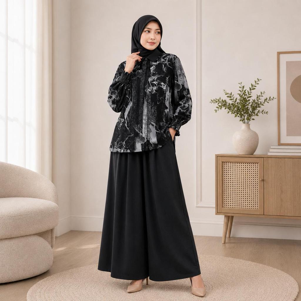 One Set Sabrina Setelan Jumbo Kulot Rayon Premium Lengan Smok Jumbo Busui Friendly