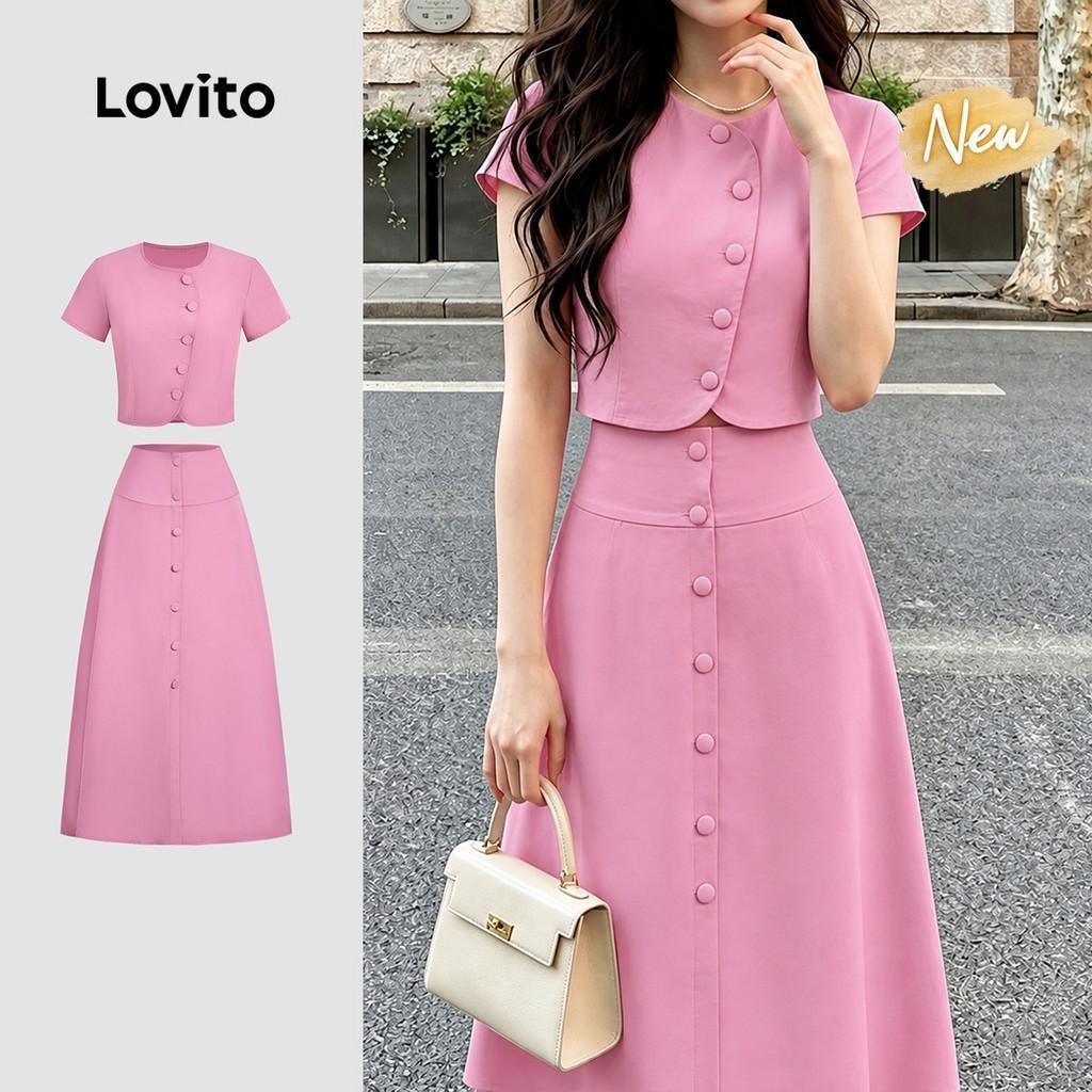 (New Arrival) (Lovito x Jess) Women Elegant Tops or Bottoms Button Asymmetrical Leisure Spring/summe