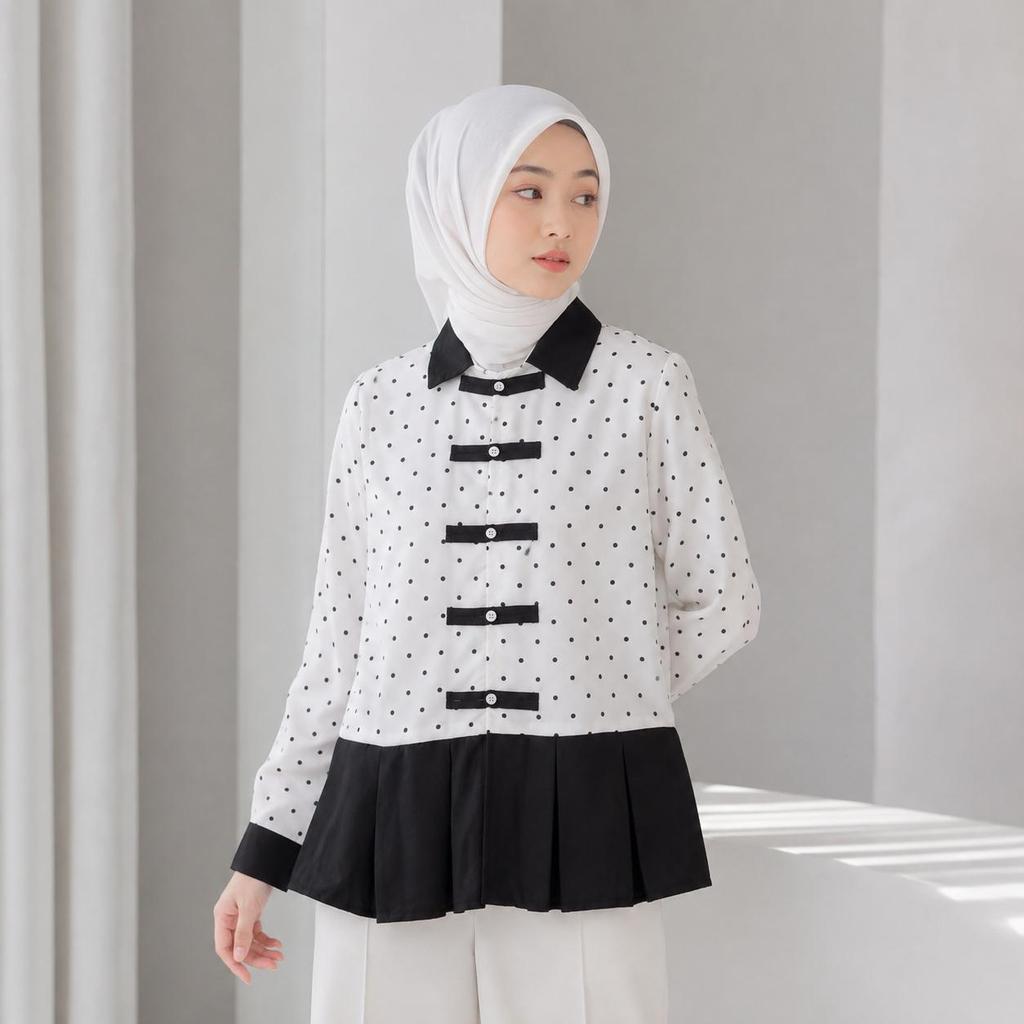 NJW - RETA Blouse Polka Atasan Wanita Kombinasi - Atasan Wanita
