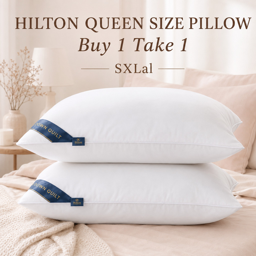 Hilton Queen Size Pillow Buy 1 Take 1 Soft Fluffy Sleeping Pillow with Zipper Cover, Multiple Colors