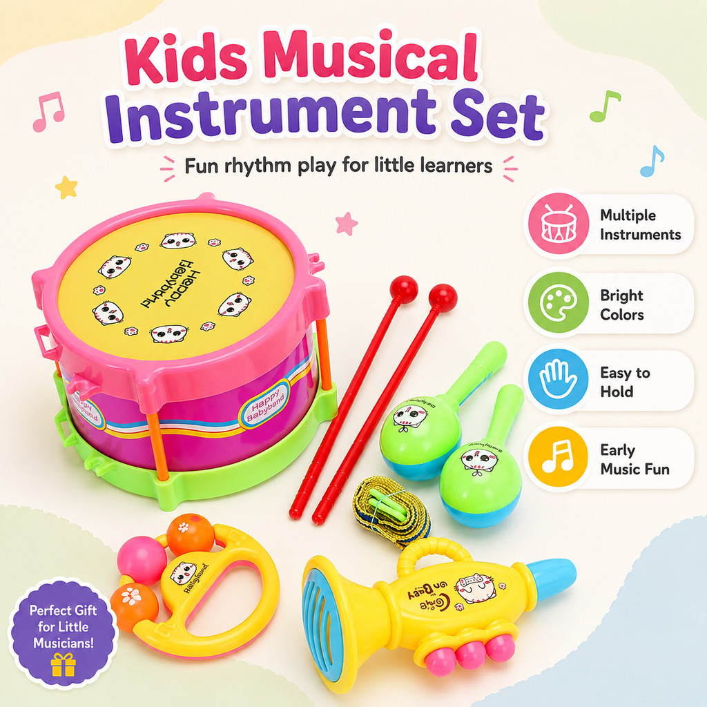 Baby 5pcs Musical Toy Set Early Education Enlightenment Percussion Toys Drum Interactive Games