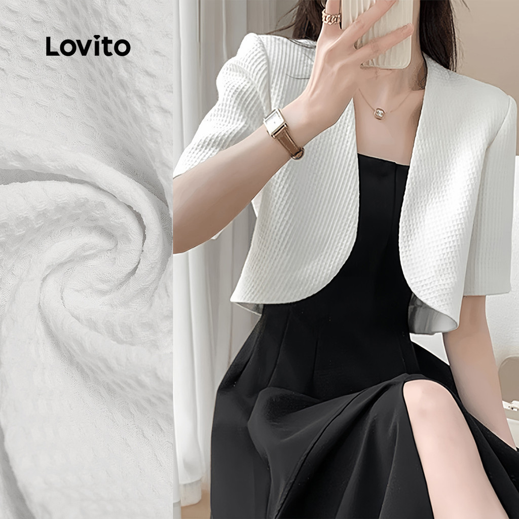 Lovito Women Elegant Blazer Korean Simple Autumn/winter White Blazer L156AD182