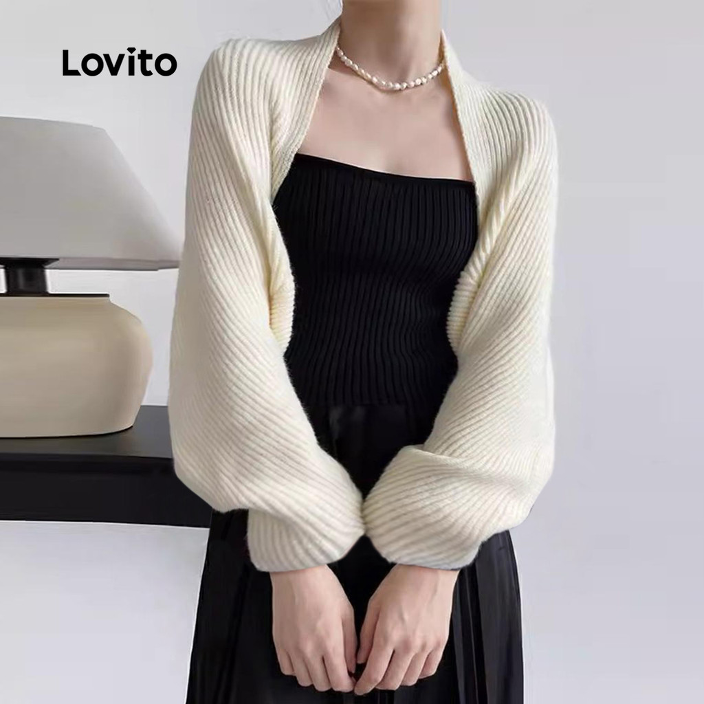 Lovito Women Casual Cardigans Korean Plain Basic Cardigans LNE37018 (Khaki/Apricot/Black)