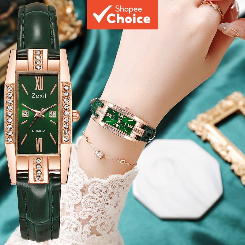 VMI Square Quartz bracelet watch for women Korean Green Elegant Leather Strap Minimalist Luxury Wris