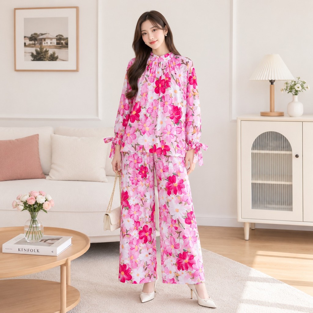 IL - Setelan Celana Lisaya Wanita Kekinian One Set Katun Premium Jumbo One set Celana dan Atasan Kek