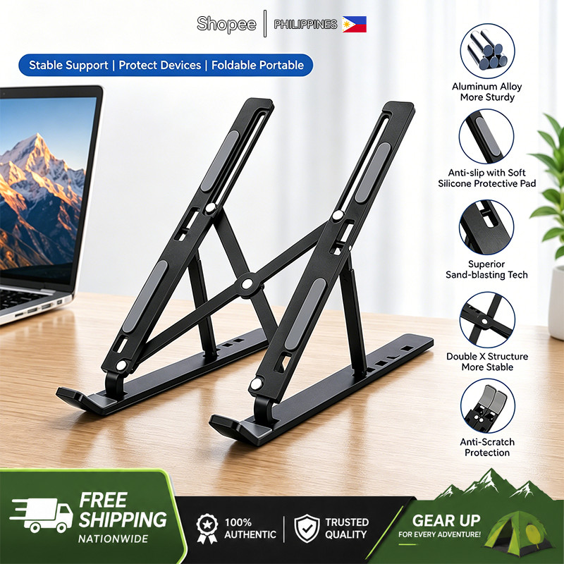 Adjustable Aluminum Foldable Laptop Stand Ergonomic Cooling Riser for MacBook Tablet Phone 10-17”