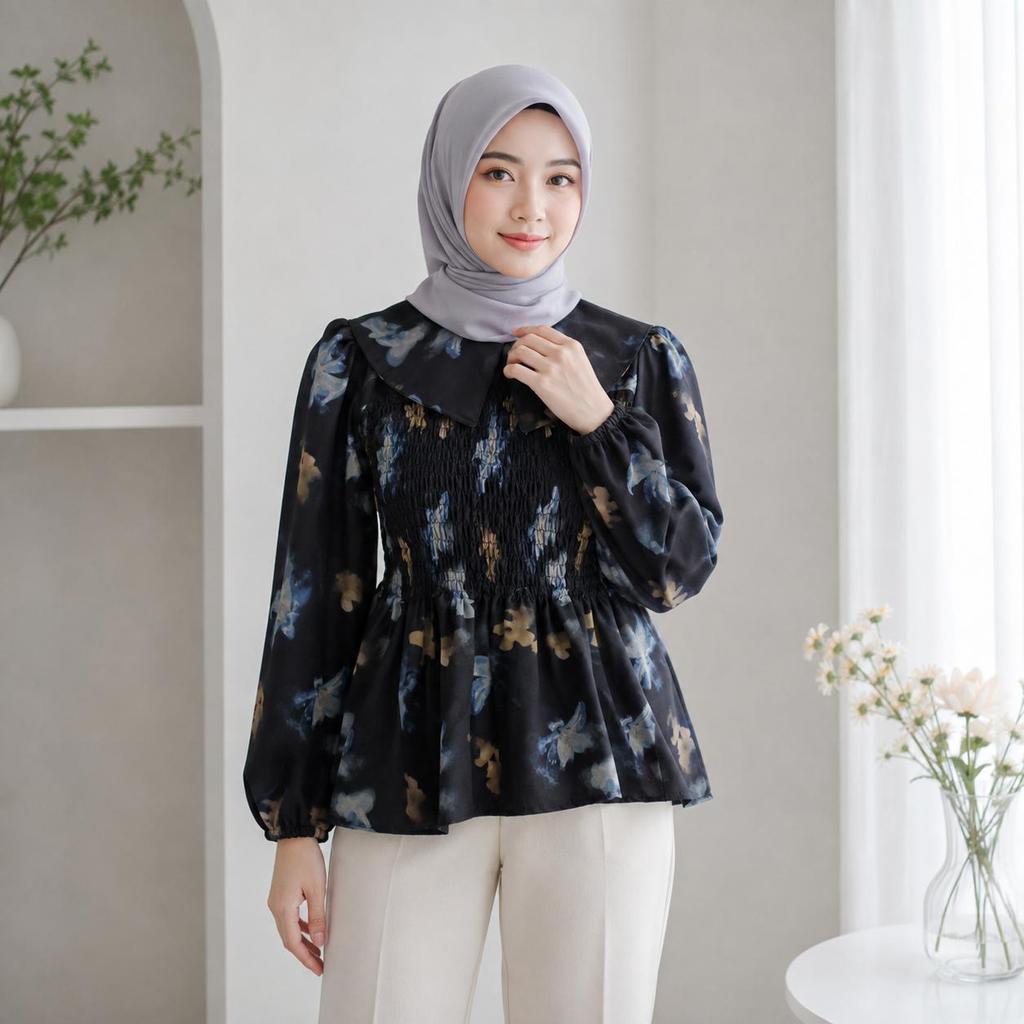 NJW - Blouse DAGLIA Smooke wanita Floral motif katun - atasan wanita