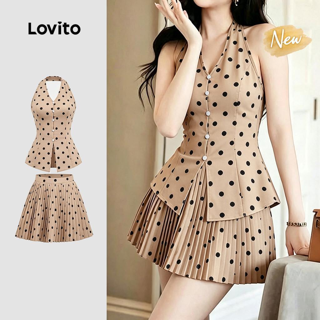 (New Arrival) Lovito Women Casual Tops or Bottoms Pleated Commute Leisure Spring/summer Khaki Skirt