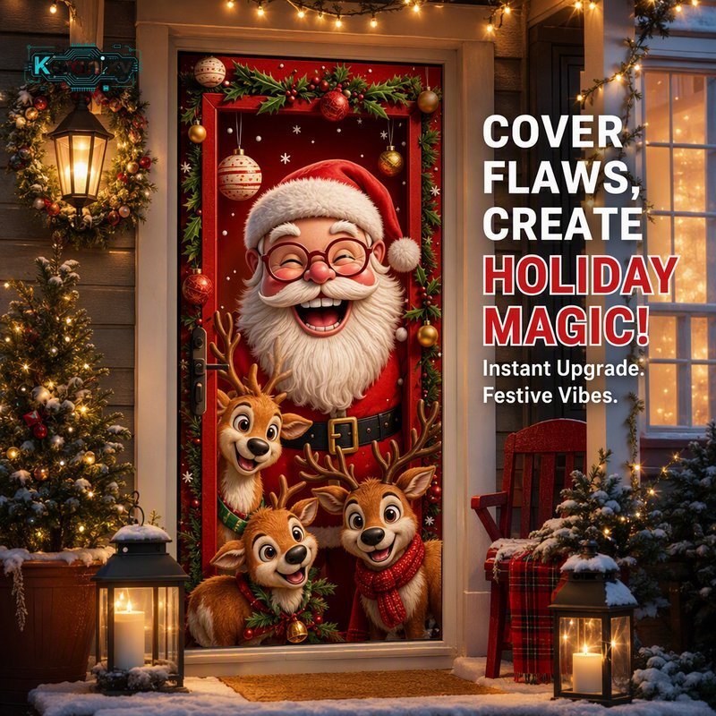 Christmas Door Cover 3D Santa Print Waterproof Polyester Hanging Door Curtain Holiday Party Decor