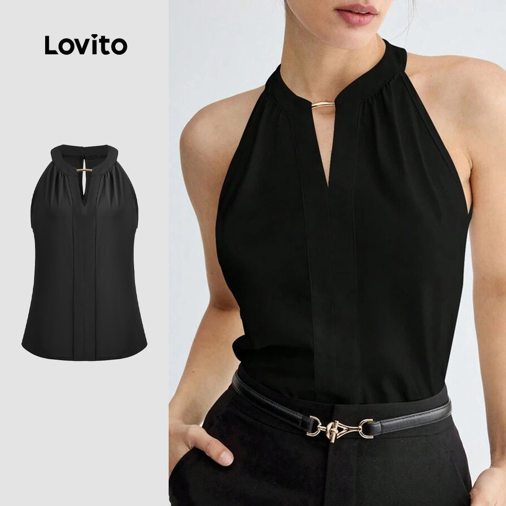 Lovito Women Elegant Plain Metal Tank Top Korean L124AD111