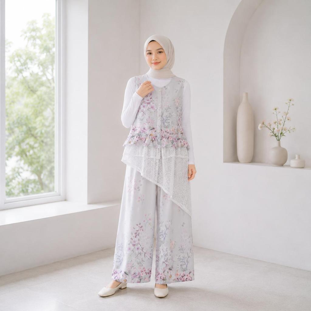 NJW - Set BRILA Wanita blouse ruffle celana panjang tanpa inner - Setelan wanita