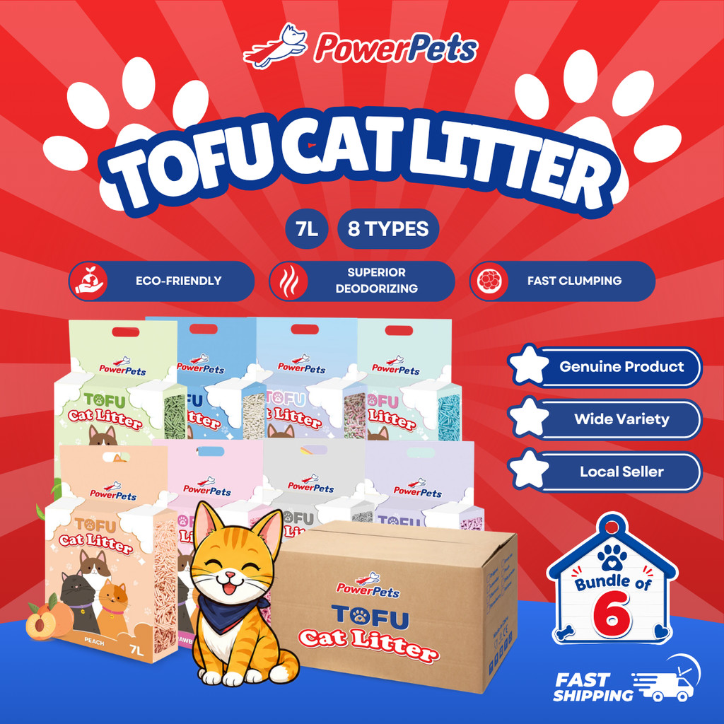 [Bundle of 6] PowerPets Tofu Cat Litter 7L – Dust-Free, Clumping Flushable Odor Control Eco-Friendly