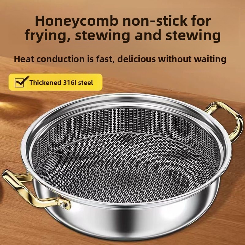 316 Stainless Steel Soup Pot 18cm/28cm/30cm Golden Handle Soup Pot Multifunctional Cooking Pot