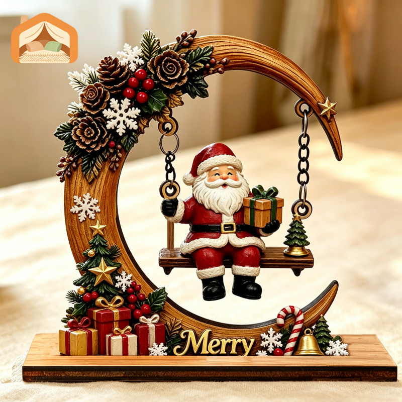 Christmas Wooden Swing Tabletop Ornament Xmas Desktop Centerpiece Decor for Holiday Home Display