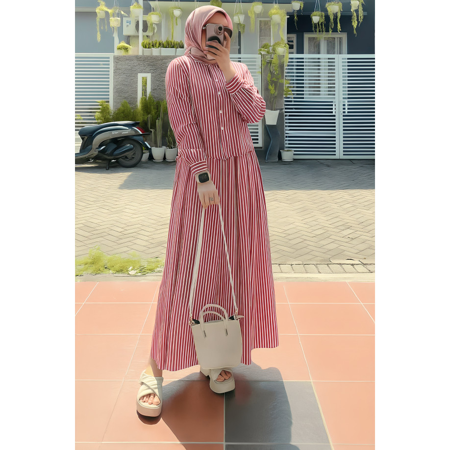 One Set Sheila Rok Kemeja Wanita Kekinian Bahan Adem Kun Collection