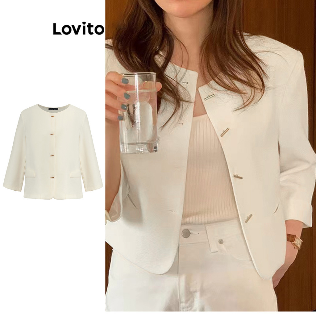Lovito Women Elegant Plain Button Summer/Spring Korean Blazer L102AD502