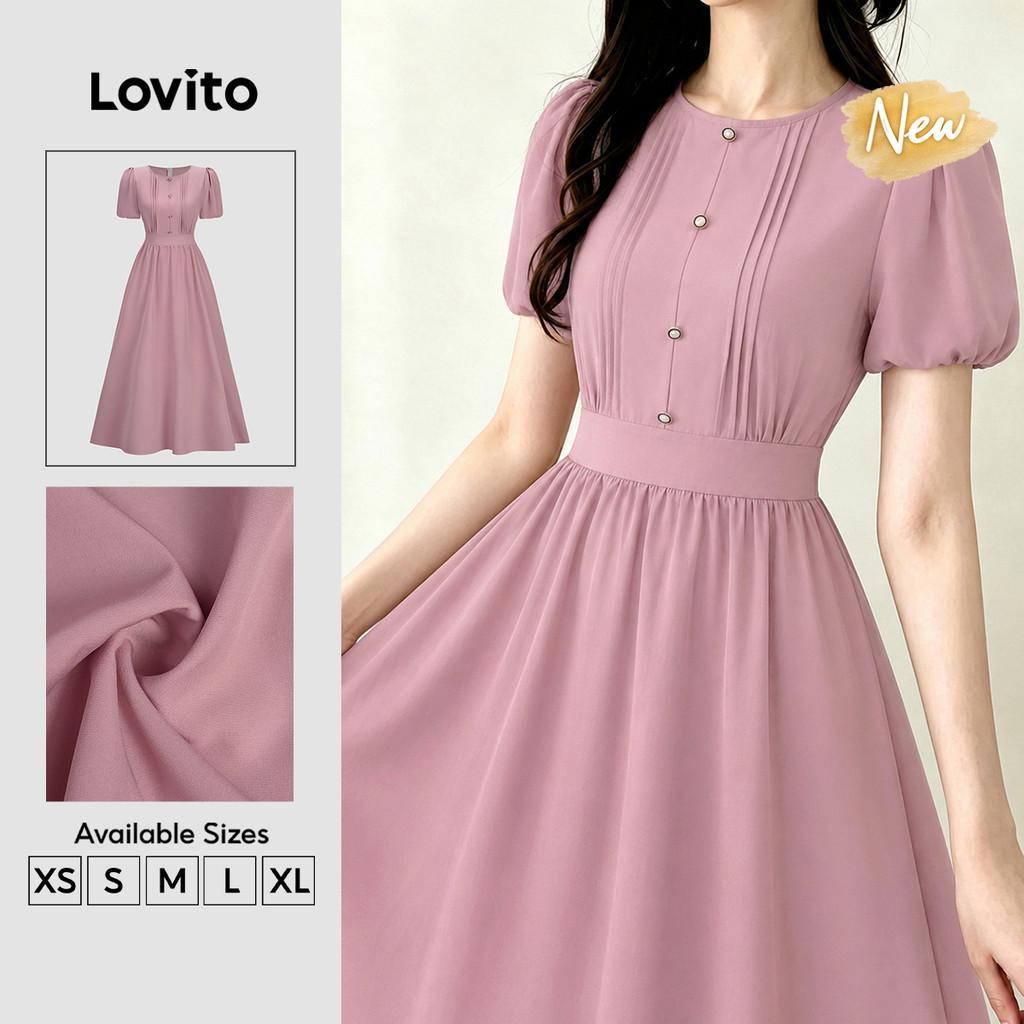 (New Arrival) Lovito Women Elegant Dress Work Pintucks Leisure Comfy yet Stylish Spring/summer Gray